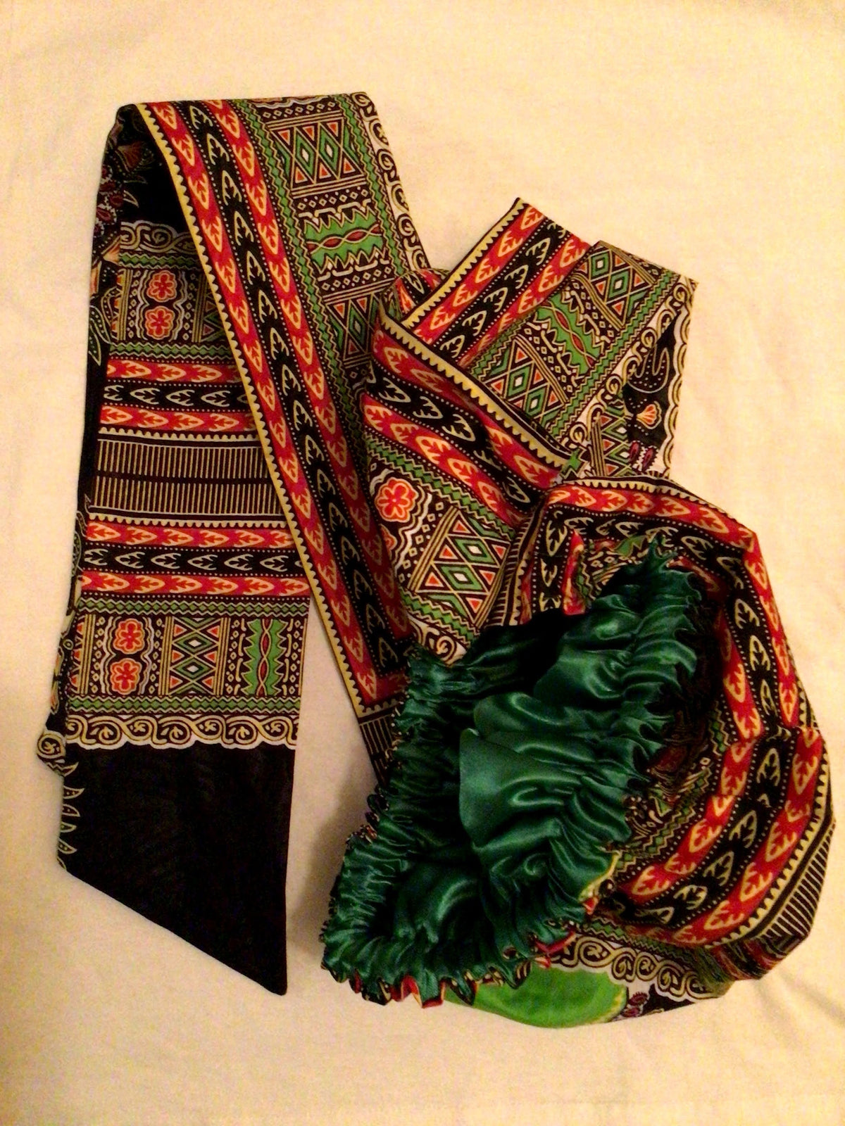 Mani Bonnet Wrap — Green Dashiki