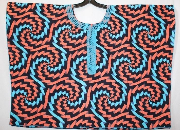 Orange & Turquoise Circle African Dashiki